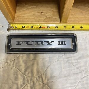 1969 MOPAR FURY III OEM FENDER EMBLEM BADGE SCRIPT # 2902168 NAMEPLATE